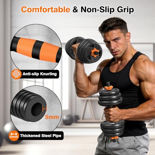 33/44/66/88lbs Adjustable Dumbbell Set with Connector, 5 in 1 Weight Dumbbell Set Used as Barbell, Kettlebells, Push up St...