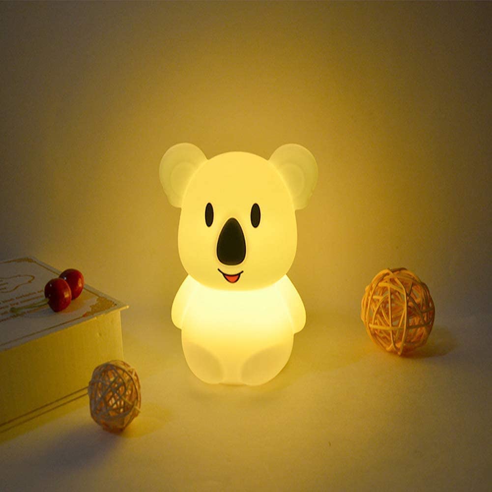 Tianhaixing Animal-Shaped Night Light, Rechargeable Led Silicone Lamp, 9 Colors, Touch & Remote Control, Big Koala, White