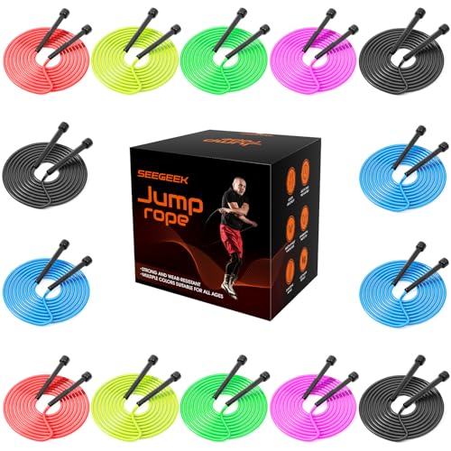 HELLOBOZS 14 Pack Adjustable PVC Jump Rope for Cardio Fitness - Versatile Jump Rope for Women Men Kids Christmas Gift -Tan...