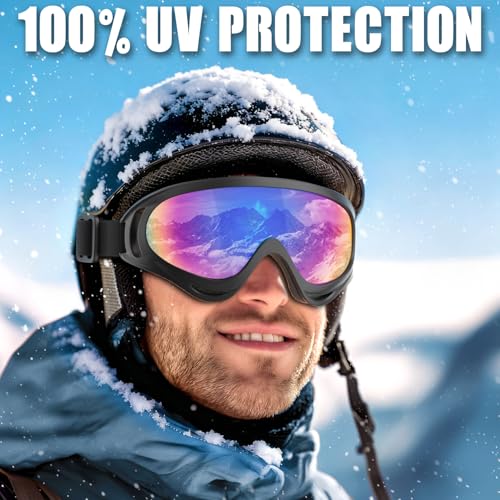 Fulllove Ski Goggles, 3 Pack Snowboard Goggles 100% UV Protection Dustproof Snow Goggles for Men Women Youth Kids Boys Girls