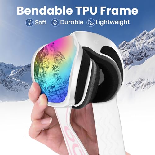 COOLOO Ski Goggles, OTG Snow Goggles for Adult Men Women Youth, Snowboard Goggles Over Glasses, Anti-fog, UV Protection