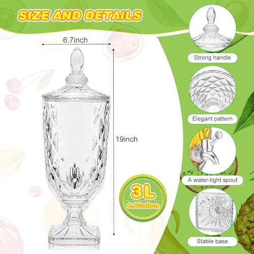 Nuogo 2 Pcs 0.8 Gallon Drink Dispensers for Parties Glass Beverage Dispenser with Stand and Spigot Vintage Iced Beverage D...