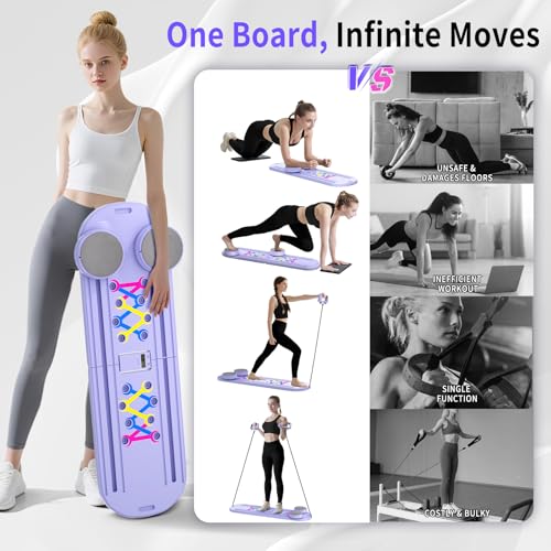Pilates Board, Foldable Pilates Reformer Set for Home Workout with Timer, Multifunctional Portable Reformer Pilates Machin...