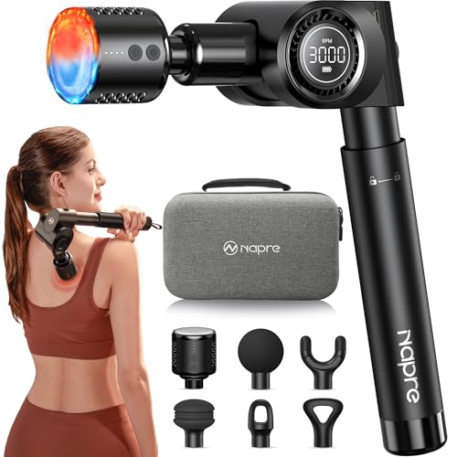 NAPRE Massage Gun with Heat and Cold Head,Deep Tissue Percussion Back Massager for Muscle/Neck/Body Pain Relief with Long ...