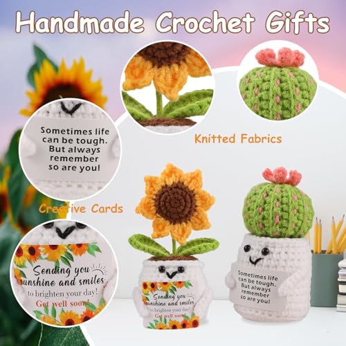 Munutix Get Well Gifts for Women - Positive Sunflower Crochet Surgery Recovery and Cancer Care Comfort Gifts, Get Well Soo...