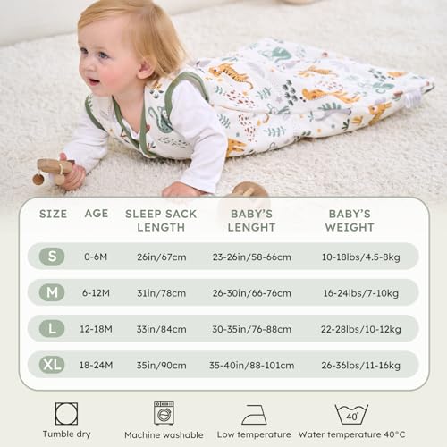 FIEMOL Baby Sleep Sack 6-12 Months, 2.5 TOG Cotton Winter Baby Wearable Blanket with 2-Way Zipper, Warm Soft Sleeping Bag ...