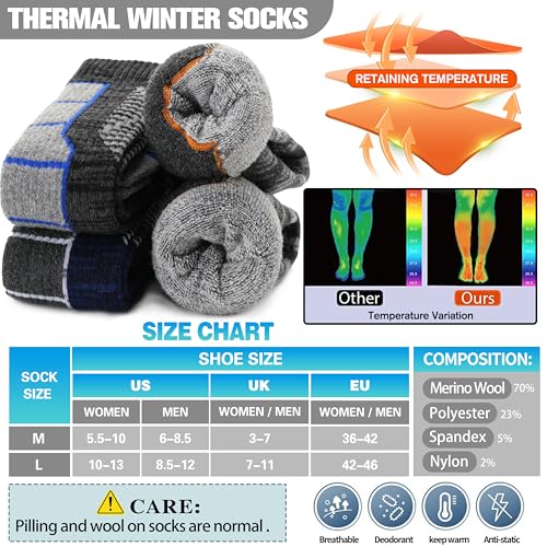 Anlisim 3 Pairs Unisex Merino Wool Ski Thermal Warm Thick Knee High Long Socks