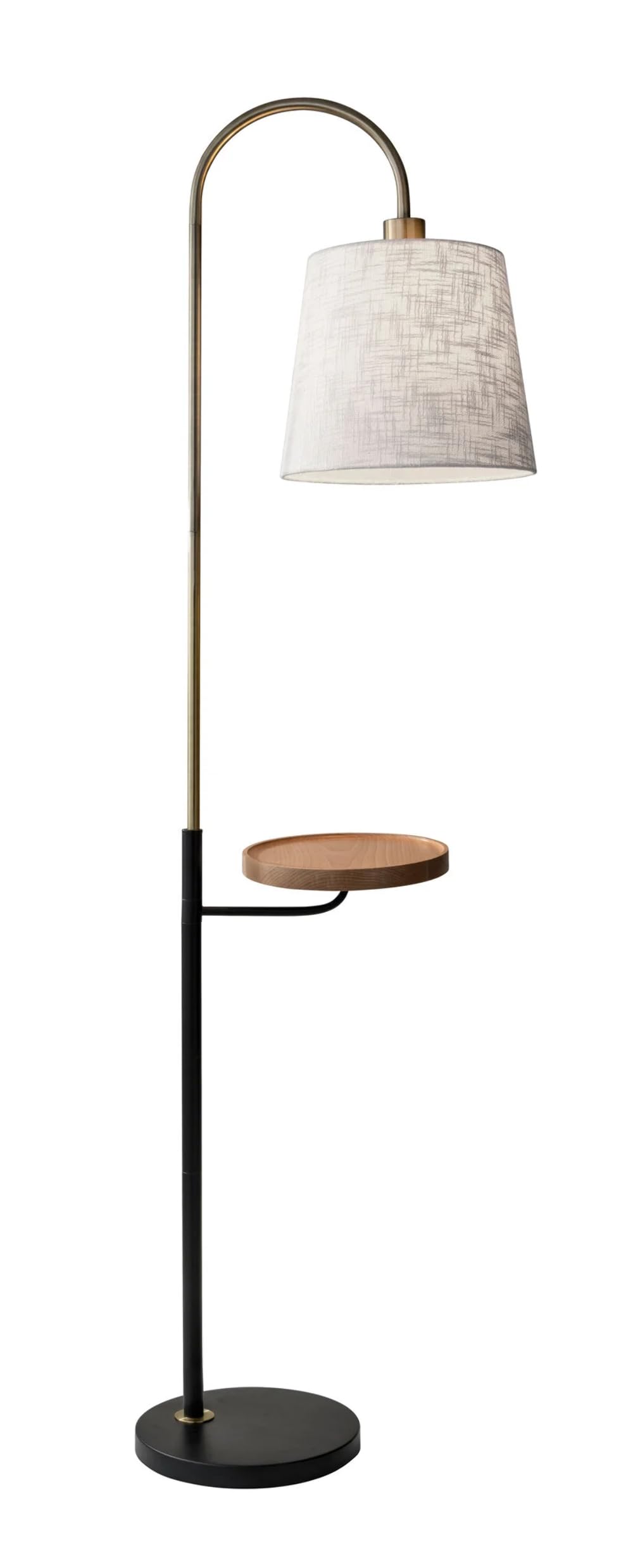 HomeRoots Brass Tray Table Floor Lamp with White Empire Shade, 65in Height