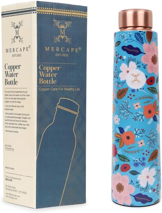 Copper Water Bottle A Handmade Ayurvedic Enameled Print Pure Copper Water Bottle For Drinking - Increase Your Water Consumption, and Experience Immediate Health Benefits (ENAMELED PRINT 7)