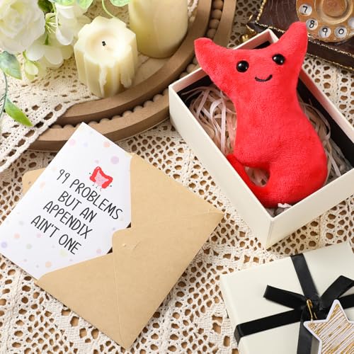 RoundFunny 4 Pcs Appendix Surgery Plush Gift Appendix Surgery Get Well Cards with Envelope Beige Box for Appendectomy Remo...
