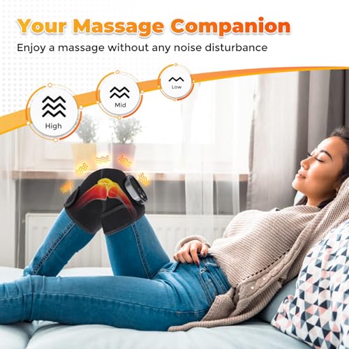 AFDEAL Cordless Knee Heating Pad for Pain Relief & Arthritis, Heated Knee Massager Brace Wrap 6 Heating Levels, 3 Vibratio...