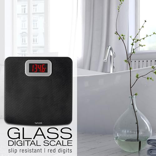 Taylor Digital Bathroom Scale, Body Weight Scale 400 LB Capacity, Carbon Fiber Anti-Slip Mat, 11.8 x 11.8 Inch Platform, B...