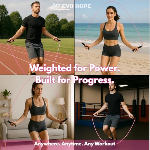 Evo Rope | 1.1LB Weighted Jump Rope for Women & Men – Adjustable 10mm Heavy PVC Skipping Rope for Fitness, Ideal for High-...