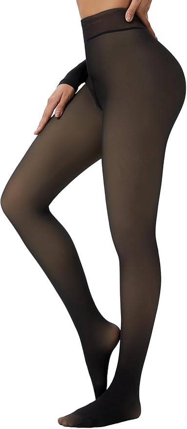 Tyusatu Fleece Lined Tights Leggings Women Black,Fleece Lined Tights Thermal Warm or Winter Skintone Sheer