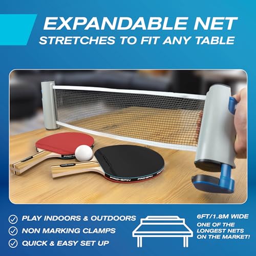 PRO-SPIN Portable Ping Pong Set with Retractable Ping Pong Net for Any Table, All-in-One Table Tennis Set with Ping Pong P...