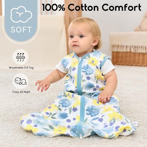 Yoofoss Baby Sleep Sack 6-12 Months 0.5 Tog Wearable Blanket for Baby, 3 Pack 100% Organic Cotton Infant Toddler Sleeping ...