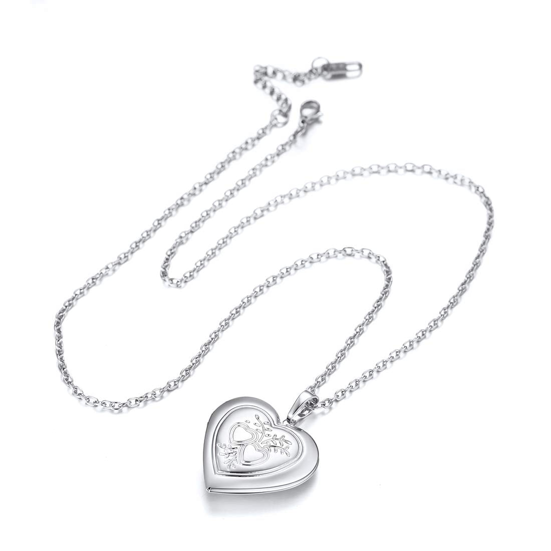 U7 Heart & Heart Locket Necklace That Hold Picture Platinum Plated Link Chain Pendant Memorial Jewelry for Women
