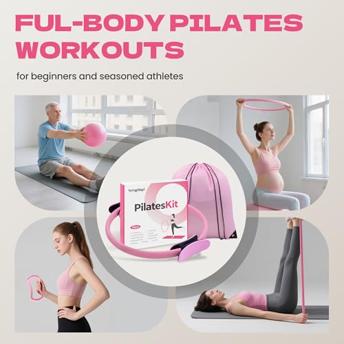 16Pcs Home Pilates Equipment for Women, Pilates Kit with 14'' Pilates Rings, Yoga Ball, Sliding Disks, Pilates Bands & Acc...