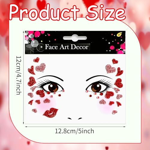 Valentine's Day Face Gems Face Jewels Stickers Red Love Heart Lip Self Adhesive Eye Body Face Nail Hair Crystal Rhinestone...