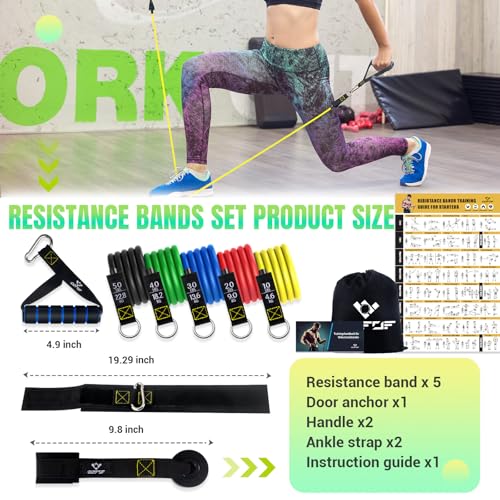 Resistance Bands Set with Yellow Handles, Exercise/Workout/Fitness Bands with Door Anchor, Legs Ankle Straps for Resistanc...