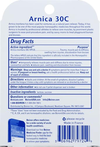 Boiron Arnica Montana 30C Homeopathic Medicine for Relief from Muscle Pain, Muscle Stiffness, Swelling from Injury, and Di...
