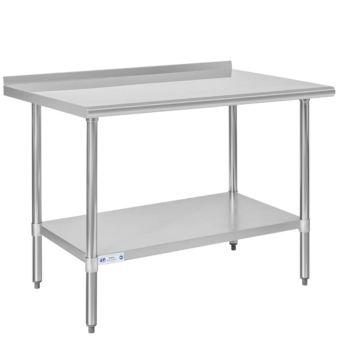 Hally Stainless Steel Table for Prep & Work 30 x 48 Inches, NSF Commercial Heavy Duty Table with Undershelf and Backsplash for Restaurant, Home and Hotel