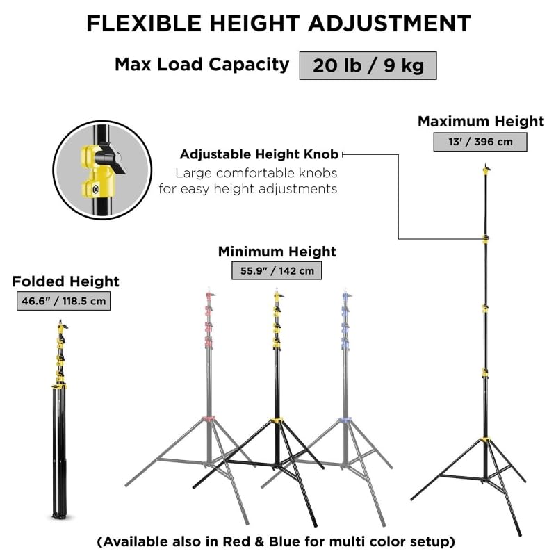 Flashpoint Flashpoint 13 Yellow Color Coded Pro Air Cushioned Heavy Duty Light Stand For Photography