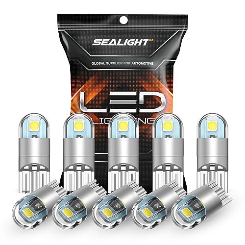 SEALIGHT 194 LED Bulb 6000K White, License Plate Light, Dome Light, T10 168 2825 W5W 3030 Bright Chips Wedge for Replaceme...