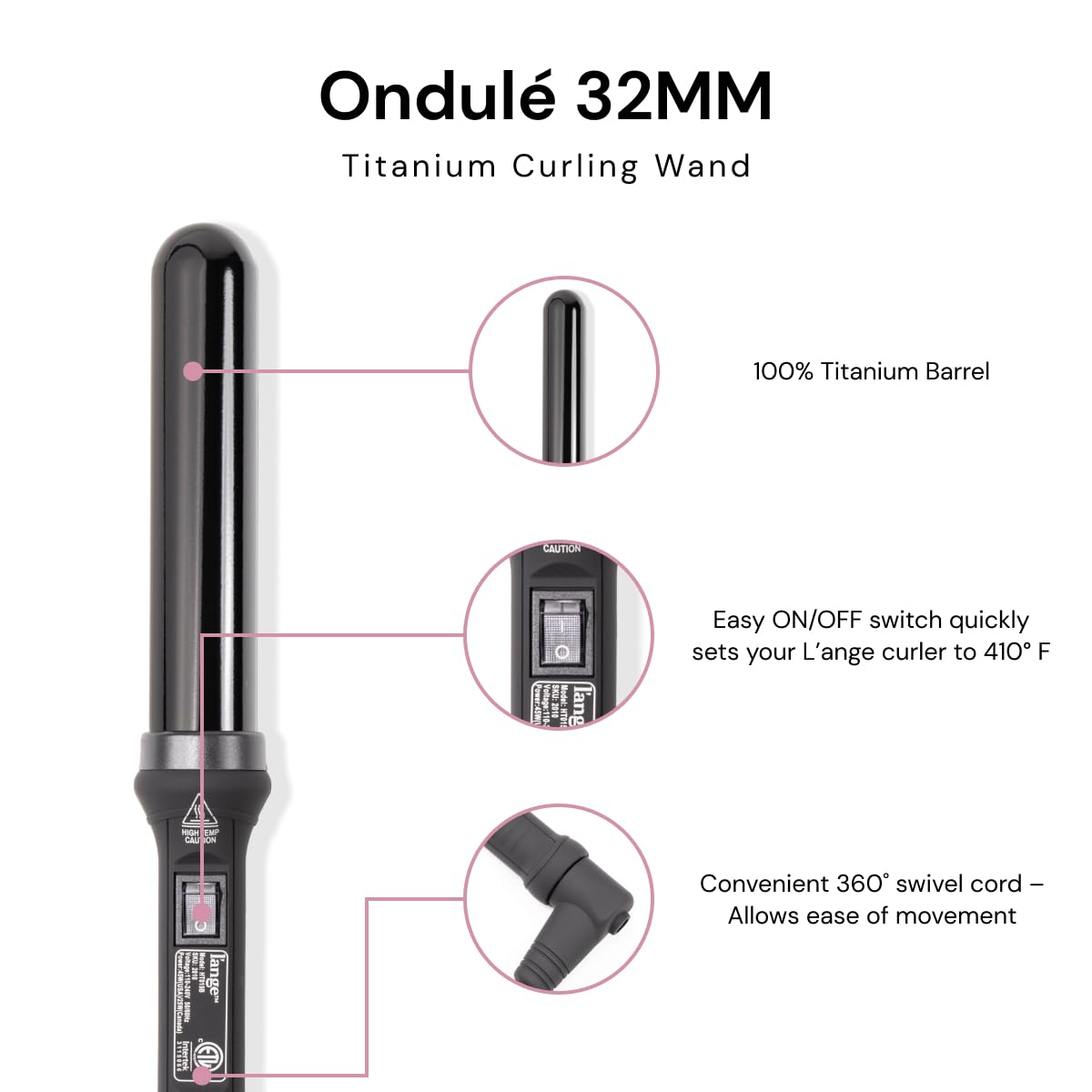 L'ANGE HAIR Ondul   32 MM Ceramic Curling Wand | Professional Hot Tools Curling Iron 1.25 Inch | Salon Hair Styling Wands for Be