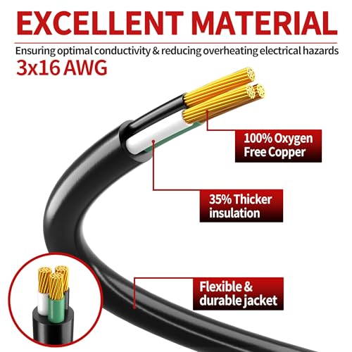 Skrizcable 16/3 50 FT Outdoor Extension Cord Waterproof, Weatherproof & Flame Retardant Black 3 Prong Power Cord Outside f...