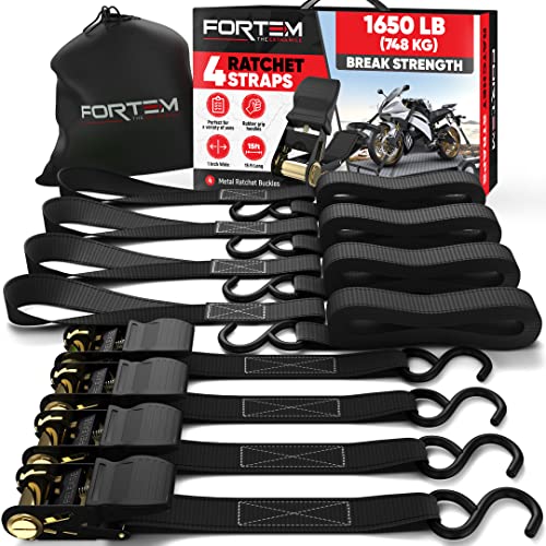 FORTEM Ratchet Straps, Tie Down Strap Set 1650lb Break Strength, 4 Pack 15ft x 1in, 4 Soft Loops, Moving Straps Tie Downs,...