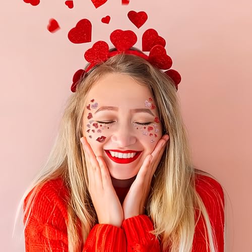 Valentine's Day Face Gems Face Jewels Stickers Red Love Heart Lip Self Adhesive Eye Body Face Nail Hair Crystal Rhinestone...