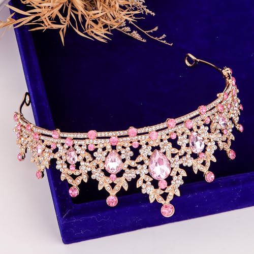 CAVETEE Crown for Women, Tiaras for Women Pink Princess and Queen Crown Crystal Headbands Hair Accessories for Bridal Birt...