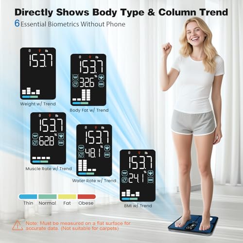 ABLEGRID Smart Bathroom Scale for Body Weight, Digital Body Fat Scale with LED Column Trend Display, BMI,Muscle Mass,Body ...