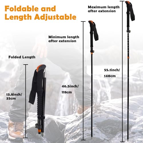 Aventik Fold-able Wading Staff Water Depth Safety Warning Sign Coated Stainless Steel Core T7075 Aluminum Body Corrosion R...