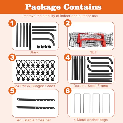 Adjustable Volleyball Rebounder Net 7x4 FT, Steel Frame & High-Tension PE Netting, Durable & Portable Volleyball Training ...
