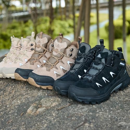 Queday Waterproof Hiking Boots for Women Men Non Slip Leather Outdoor Backpacking Shoes All Terrain Lug Sole Camping Climb...