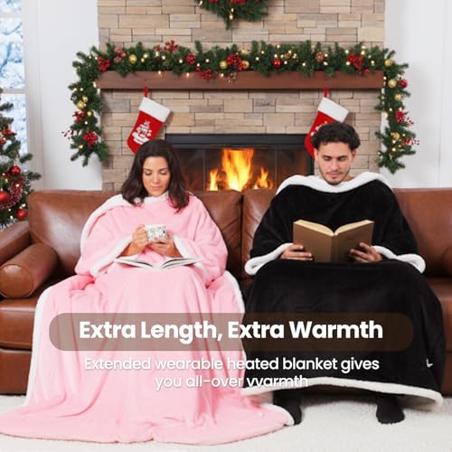DAILYLIFE Wearable Heated Blanket with Foot Pocket, 52"x72" Electric Blanket with Sleeves for 6 Heat Settings, 12 Hours Ti...