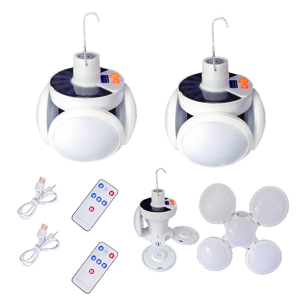 Jearytop 2 in 1 Folding Solar Camping Lamp 45 LED Rechargeable Collapsible USB White 2 Pack