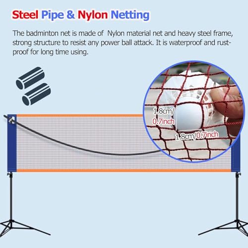 REMYSAOS 3 4 5 6 M Outdoor Backyard Sports Badminton Net Sets, Adjustable Portable Pickleball Net Volley Ball Equipment, w...