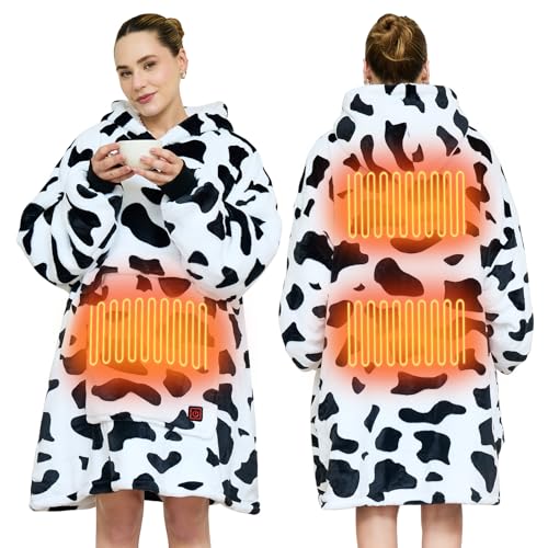 Covfirst Heated Wearable Blanket Hoodie, 3 Heat Level USB Heated Hooded Blanket, Overheat Protection Cozy Heated Hoodie Bl...