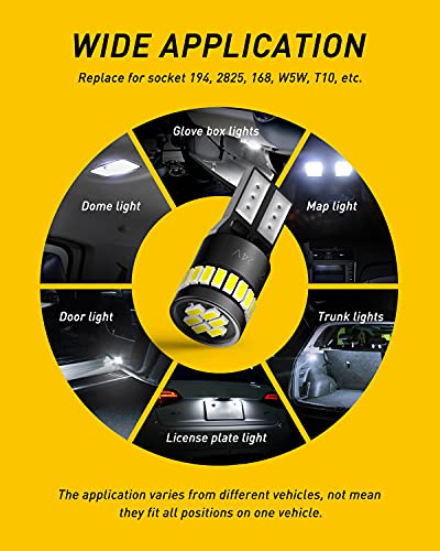 AUXITO 194 LED Bulbs for License Plate Light 168 175 2825 W5W T10 24-SMD 3014 Chipsets 6000K White for Car Dome Door Map D...