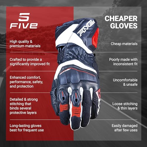 FIVE GLOVES RFX4 EVO Motorcycle Gloves for Men - Racing and Riding Gloves for Motorcycle, BMX, ATV and More