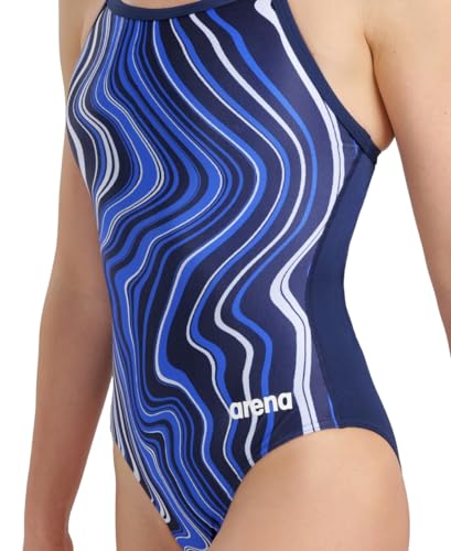 Arena Womens Arena Performance Women's Marbled Sports Swimsuit Light Drop Back Bathing Suit