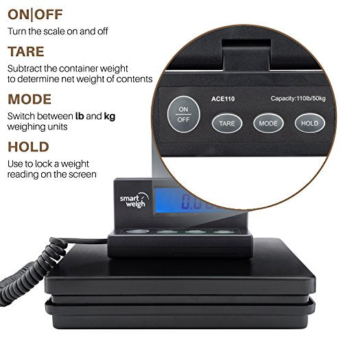 Smart Weigh Digital Postal Shipping Scale, 110lb/50kg to 0.1oz/2g Precision, Hold Function, Separate Wall-Mount Screen, AC...