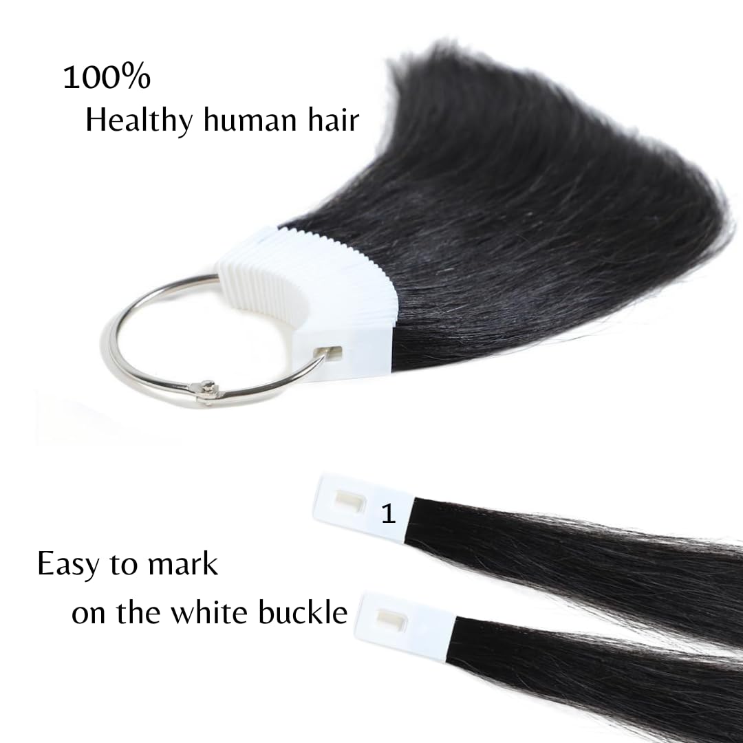 RINBOOOL Hair Swatches for Testing Color, Natural Black Tone Level 1, Real Remy Human Hair, 30 Strands per Pack, 8 Inches