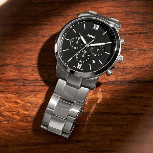 Fossil Men's Silvertone Black Dial Chronograph Watch