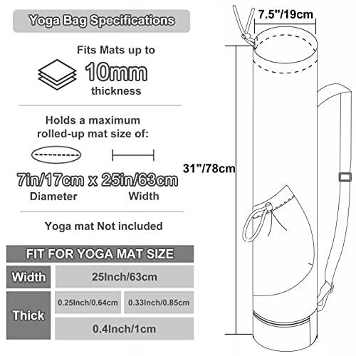 sportsnew Yoga Mat Bag with Water Bottle Pocket and Bottom Wet Pocket, Exercise Yoga Mat Carrier Multi-Functional Storage ...