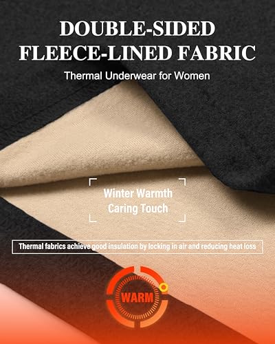HeliosCloak 2 Sets Thermal Underwear for Women Long Johns With Fleece Lined Long Sleeve Top & Bottom Base Layer Cold Weather