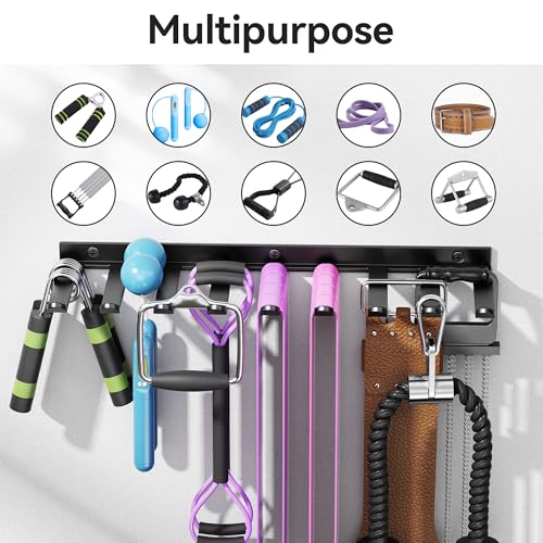 Wall Mounted Home Gym Equipment Storage Rack for Resistance Bands, Cable Attachments, Lifting Belts, Jump Ropes and Chains